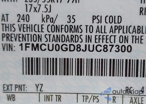 2018 Ford Escape Se из США, поврежденный, VIN 1FMCU0GD8JUC87300